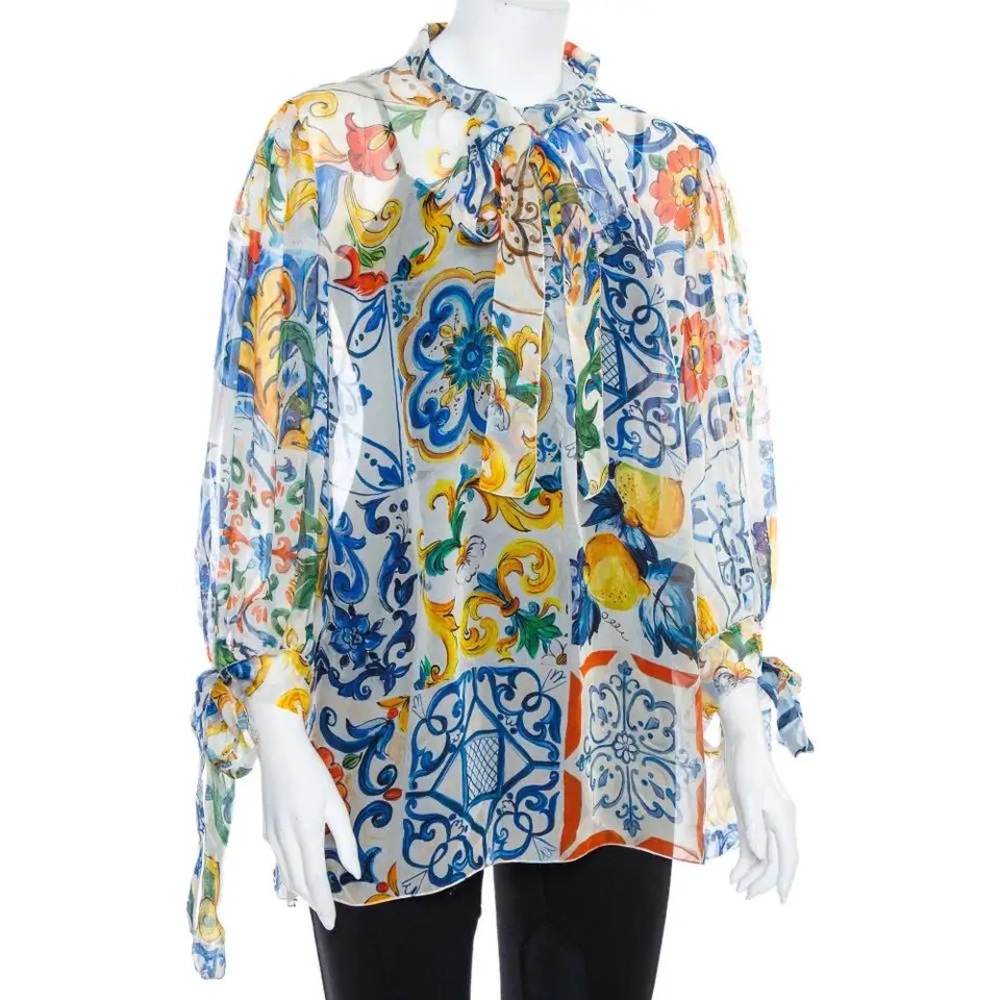 Dolce And Gabbana Multicolor Silk Sicily Maiolica Blouse, size IT38